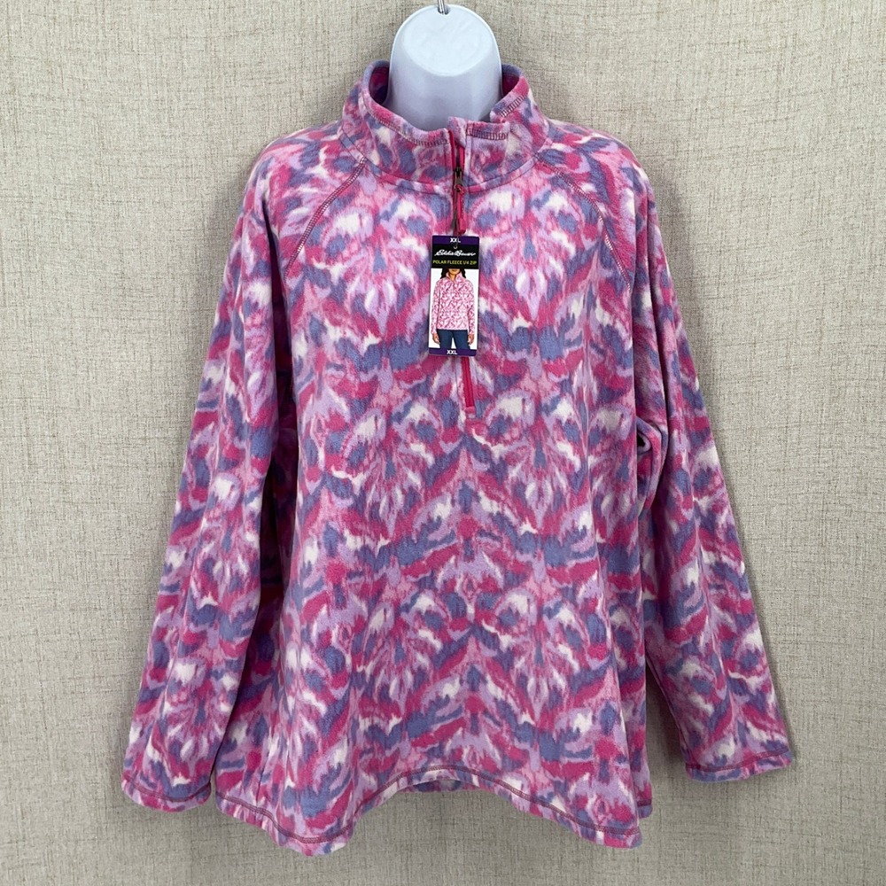Eddie Bauer Polar Fleece Pullover Women XXL Pink Purple 1/4 Zip Geometric NEW